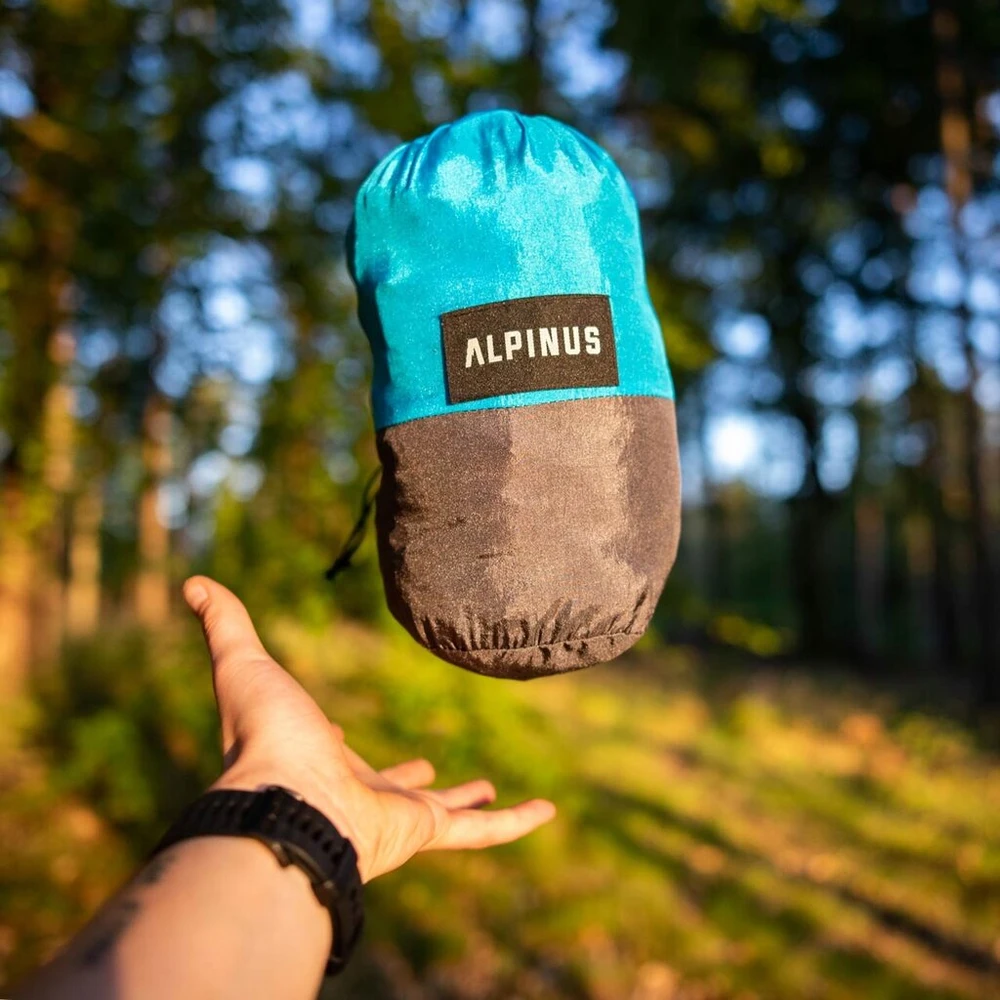 Alpinus Letna mėlynai pilkas turistinis hamakas 3x1.5m dirželiai karabinas