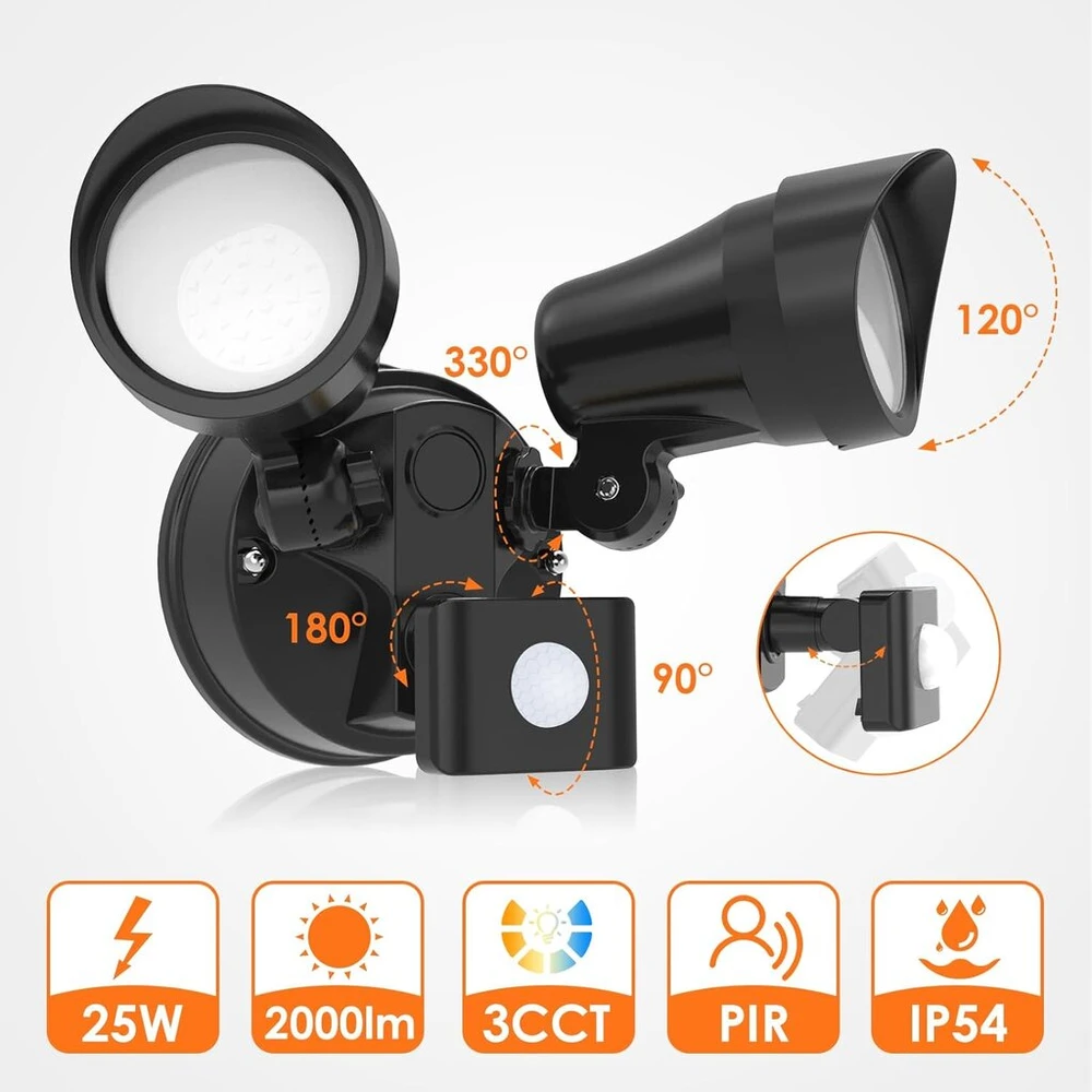 Alusso 25 W led prožektorius su judesio davikliu lauke, 2000 lm pir prožektorius, 3000 k, 4000 k, 6500 k prožektorius, ip54 lauko šviestuvas garažui, sodui, kiemams