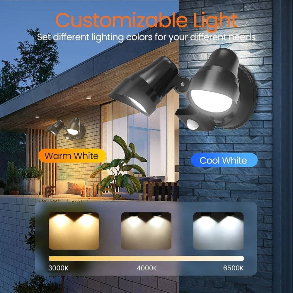 Alusso 25 W led prožektorius su judesio davikliu lauke, 2000 lm pir prožektorius, 3000 k, 4000 k, 6500 k prožektorius, ip54 lauko šviestuvas garažui, sodui, kiemams