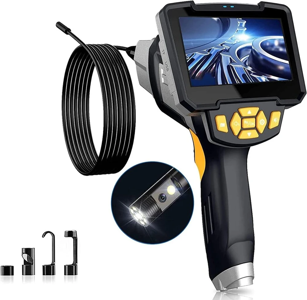 Amailtom 1080p endoskopinė kamera Full Hd, 8 mm dvigubo objektyvo inspekcinė kamera su 4,3 colių Ips ekranu, Ip67 vandeniui atspari vamzdžio kamera su 6 reguliuojamais Led žibintais, 5 m pusiau standus kabelis