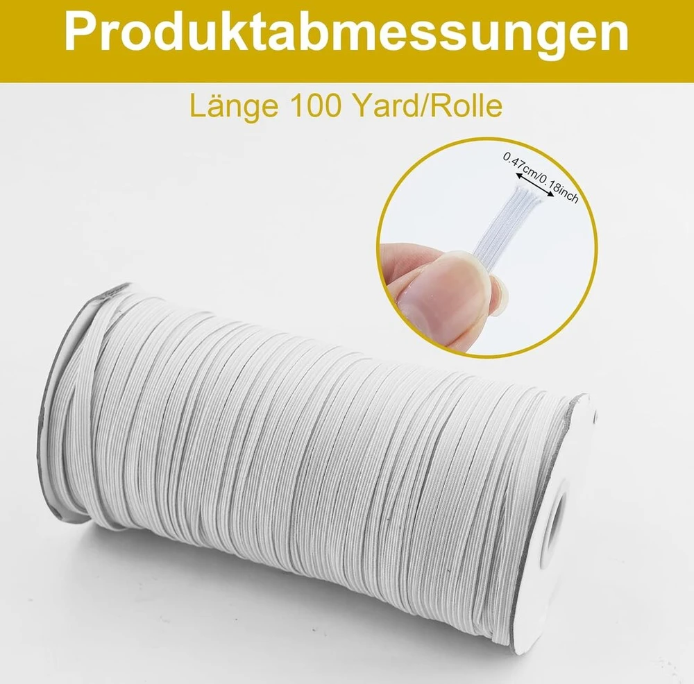 Amandelizabe 5 mm guminė virvelė, elastinė juosta siuvimui, 100 metrų guminių juostų siuvimui, elastinė ritė juosta siuvimui ir namų „pasidaryk pats“ amatų audiniams siuvimui, elastinė juosta, balta