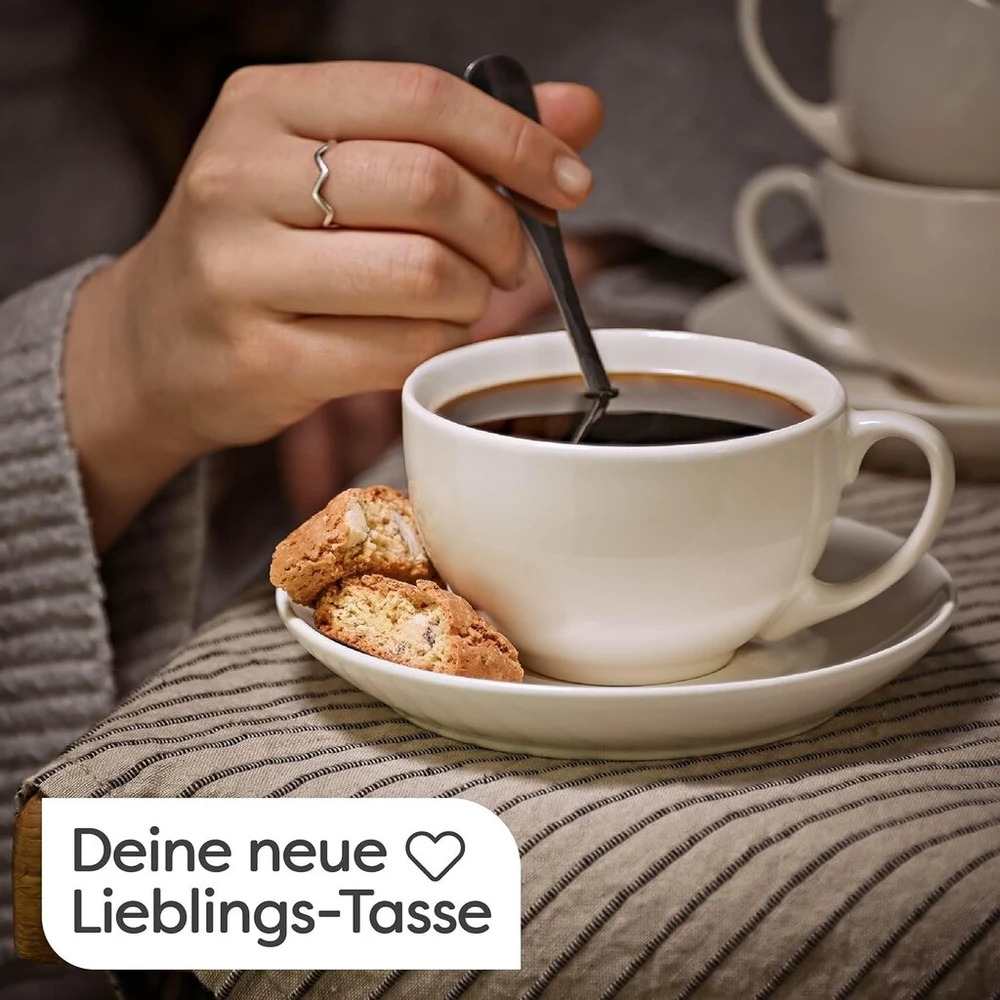 Ambition 6 keraminiai kapučino puodeliai su lėkštutėmis, 180 ml
