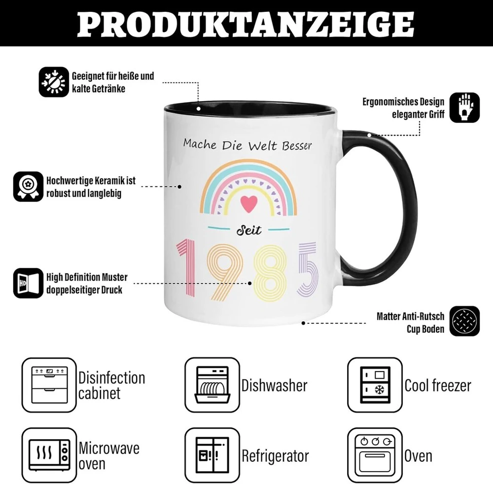 Ambition Dovana 40-ojo gimtadienio proga puodelis moterims, gimtadienio dovana moterims, mamai, draugei 40, personalizuotas kavos puodelis su užrašu Mache Die Welt Besser seit 1985