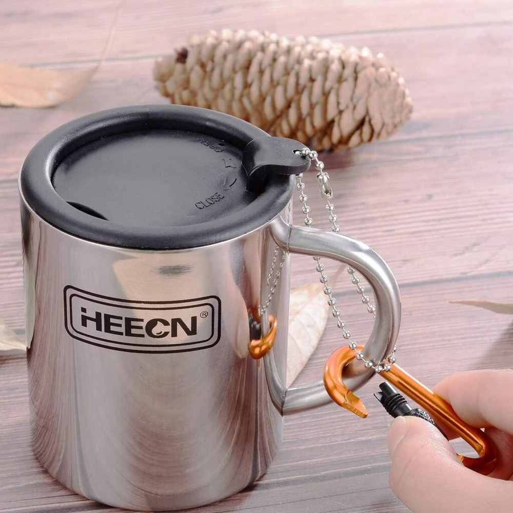 Ambition Kempingo puodelis su dangteliu, 220-450 ml, nerūdijantis plienas
