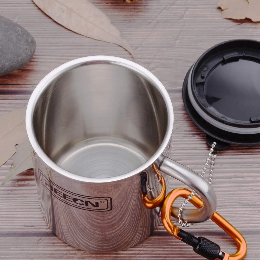 Ambition Kempingo puodelis su dangteliu, 220-450 ml, nerūdijantis plienas