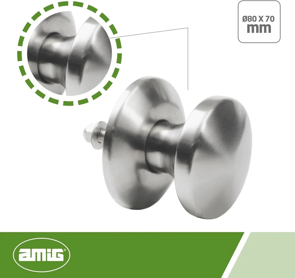 Amig - fiksuota durų rankena vidaus durims, modelis 20 | skersmuo 80 x 70 mm | su rozetės apdaila | ergonomiška rankena | durims, kurių didžiausias storis 70 mm | nerūdijantis plienas 18/8 matinis