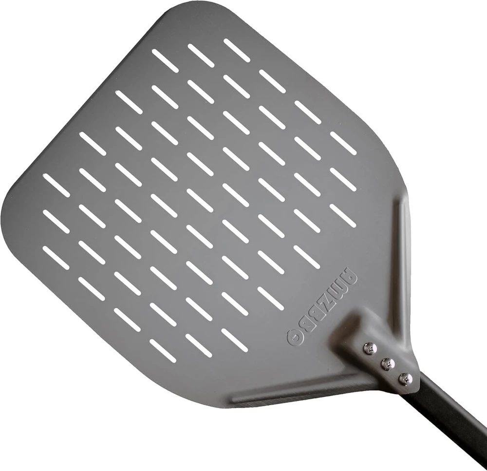 Amzbbq® Premium picos mentelė - [ilga rankena] - perforuotas picos kastuvas, pagamintas iš kieto anoduoto aliuminio - palengvina picos tešlos slydimą - grilio priedas dovana [plotis: 35 cm / ilgis: 87,5 cm]