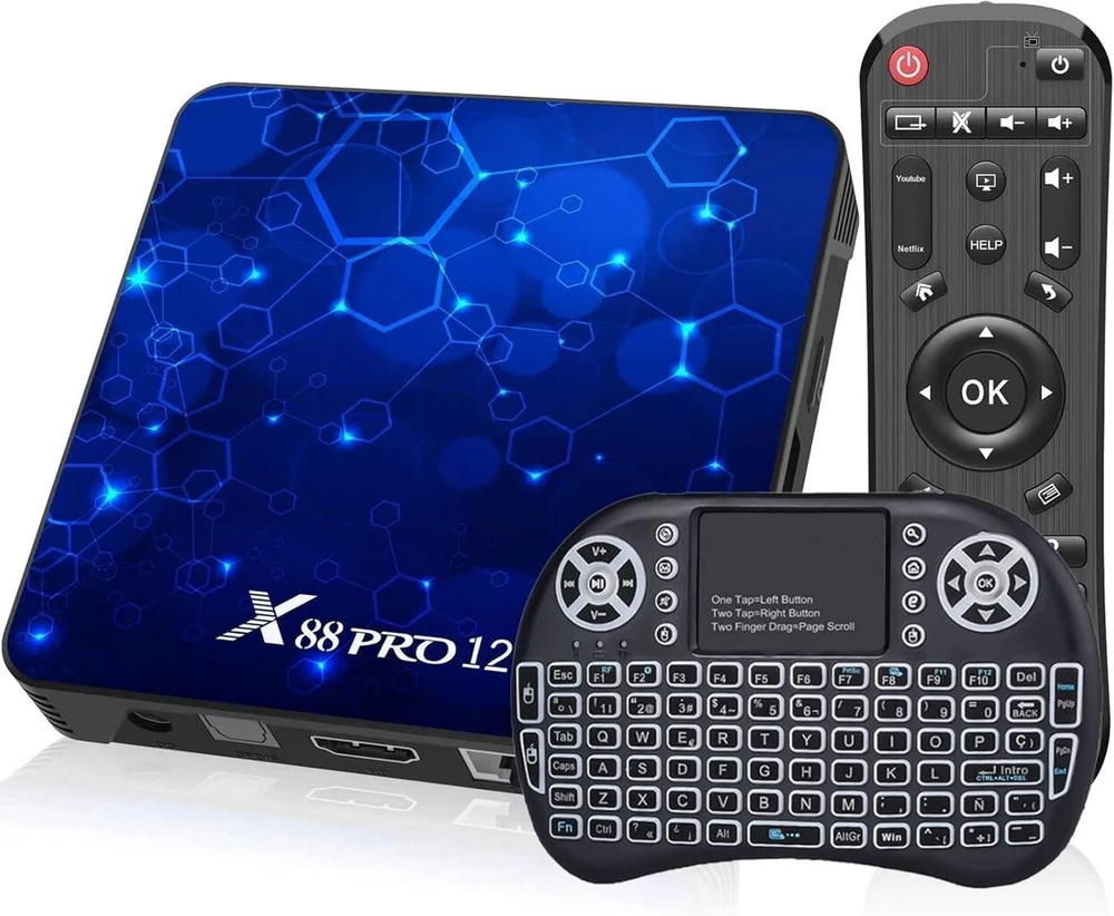 Ausinės Android 12.0 Tv priedėlis, 4 Gb Ram 64 Gb Rom Rk3318 keturių branduolių 64 bitų Cortex-a53, Android priedėlis su 2.4g/5g Wifi6 Bluetooth 5.0, medijos grotuvas palaiko 3d 4k Uhd vaizdo įrašus su mini klaviatūra