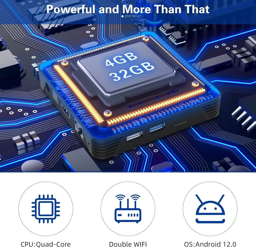 Ausinės Android 12.0 Tv priedėlis, 4 Gb Ram 64 Gb Rom Rk3318 keturių branduolių 64 bitų Cortex-a53, Android priedėlis su 2.4g/5g Wifi6 Bluetooth 5.0, medijos grotuvas palaiko 3d 4k Uhd vaizdo įrašus su mini klaviatūra