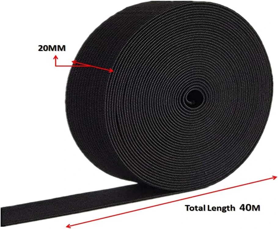 Anlising juoda elastinė juosta, elastinė juosta siuvimui, elastinė juosta, 20 mm pločio x 40 metrų, elastinė poliesterio juosta, elastinės juostos siuvimui, elastinė rašalo juostelė, skirta siuvimui ir namų apyvokos „pasidaryk pats“ amatams