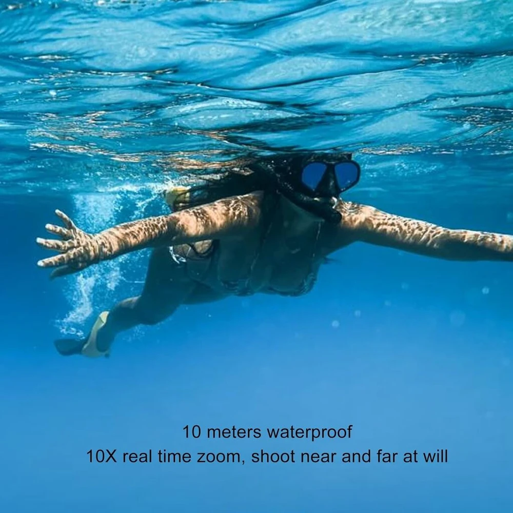 Annadue 4k 65mp povandeninė kamera, 10m atspari vandeniui skaitmeninė povandeninė kamera, automatinio fokusavimo dvigubo ekrano vandeniui atspari kamera su ilgu baterijos veikimo laiku, skirta nardymui (oranžinė)