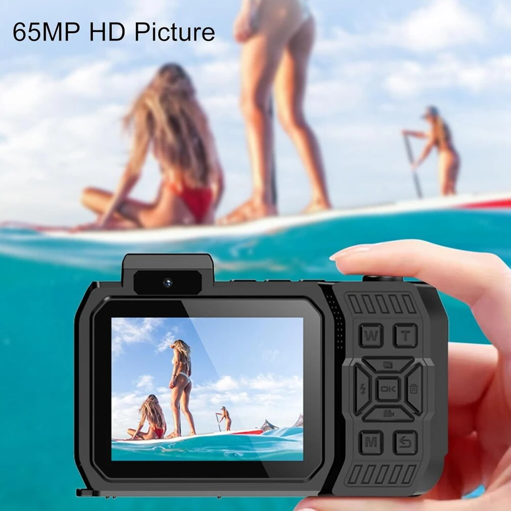 Annadue 4k 65mp povandeninė kamera, 10m atspari vandeniui skaitmeninė povandeninė kamera, automatinio fokusavimo dvigubo ekrano vandeniui atspari kamera su ilgu baterijos veikimo laiku, skirta nardymui (oranžinė)