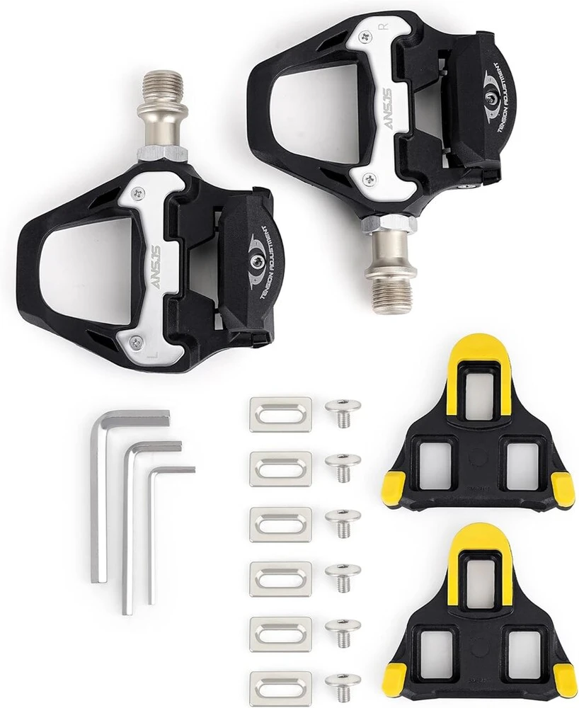 Ansjs plento dviračio pedalai, lengvi, be spaustukų dviračio pedalai su trinkelių komplektu, suderinami su Spd-sl sistema, 6 laipsnių Float Clipless