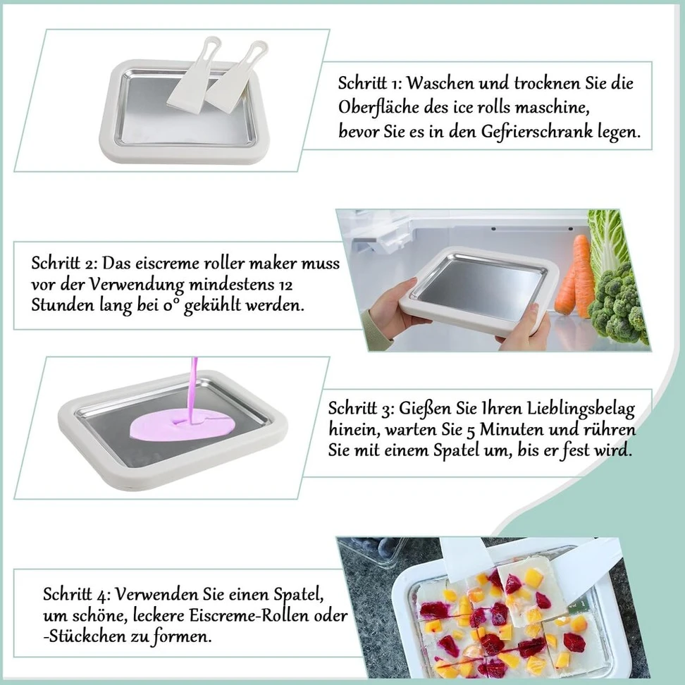 Aohcae ledų gaminimo aparatas, ledo plokštė ledų gaminimui su 2 mentelėmis, nerūdijančio plieno ledų volelių gaminimo aparatas, „pasidaryk pats“ ledų volelių gaminimo aparatas šaldytam jogurtui, ledams, želato