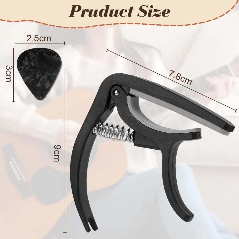 Aomig gitaros kapodasteris, gitaros kapodasteris su 6 mediatorių, derintuvu, gitaros priedais, kapodasteris, gitaros kapodasteris visiems instrumentams, elektrinei gitarai, bosinei gitarai, smuikui, ukulele (juodas)