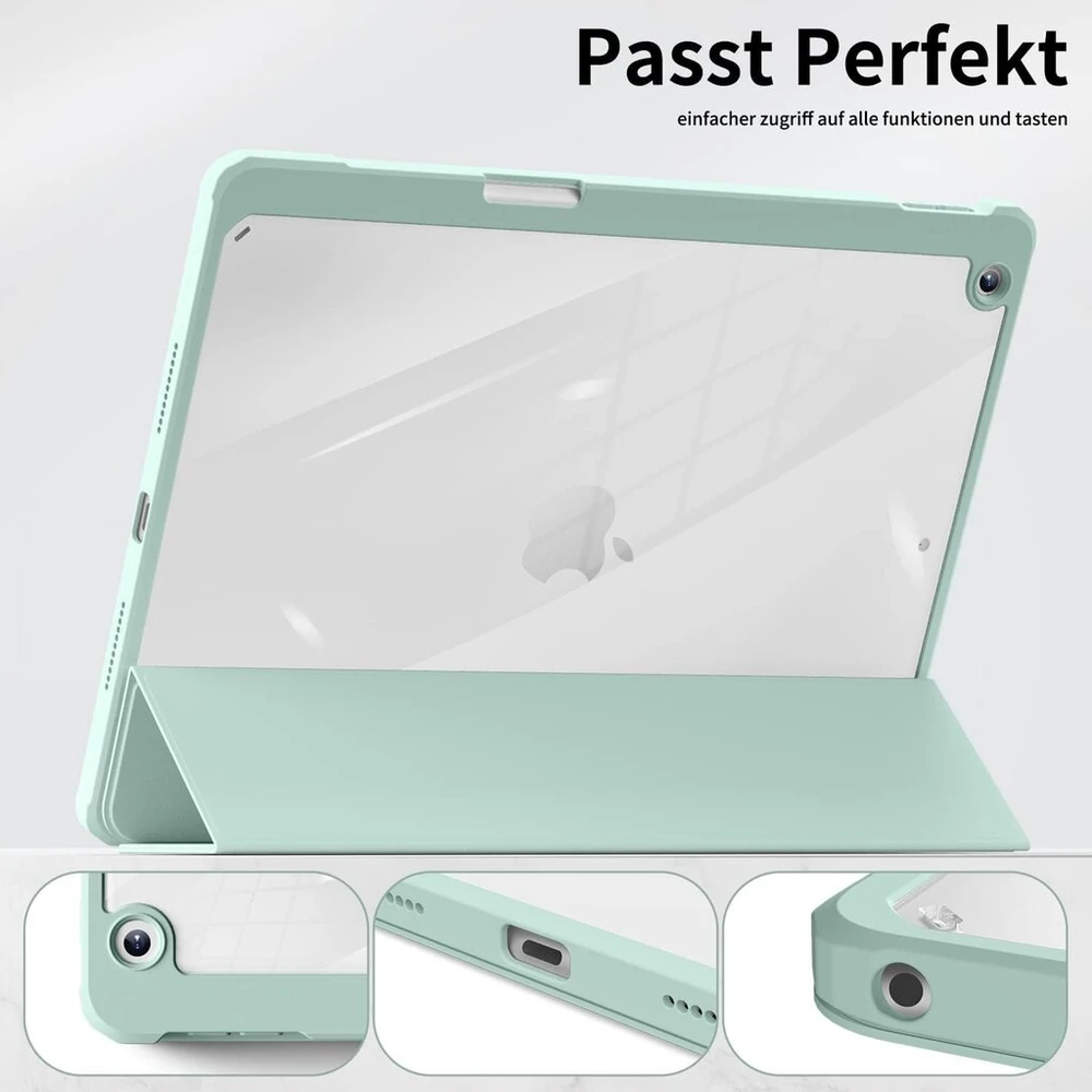 Aoub dėklas, skirtas ipad 9th/8th/7th generation 2021 2020 2019, smart folio dėklas su pieštuko laikikliu, skirtas ipad 9/8/7, apsauginis dėklas, skirtas i pad 10.2 colių, skaidrus galinis dangtelis, šviesiai žalias