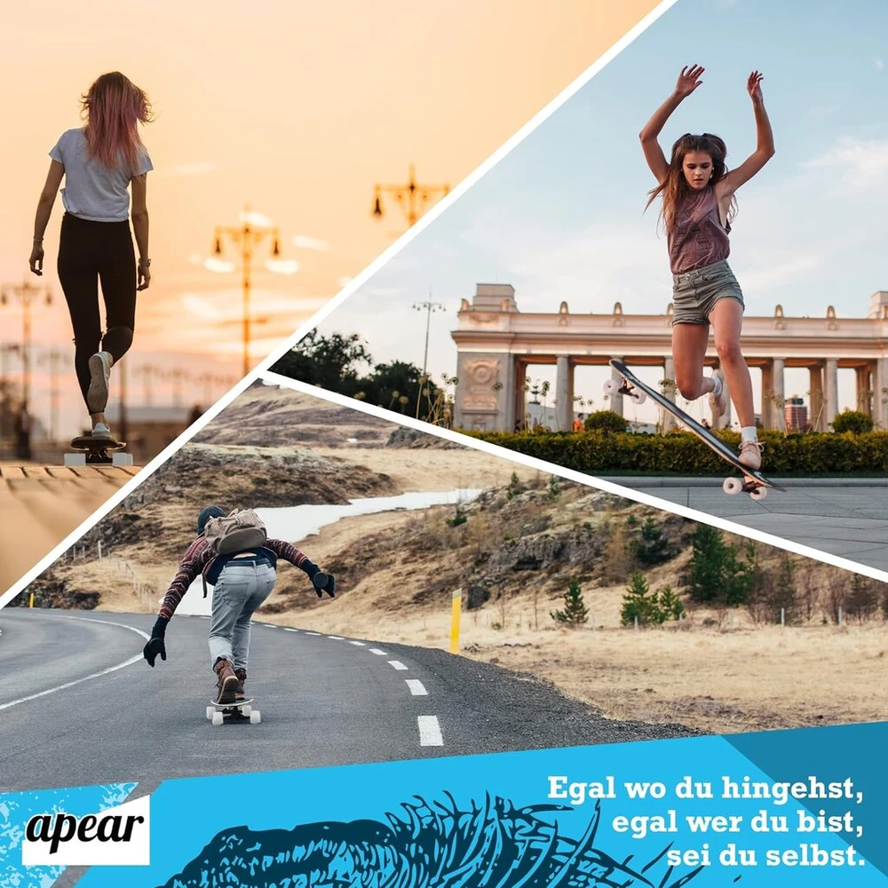 Apear ® longboard'as su užraktu ir T formos įrankiu, 100 kg, su pritvirtintu užrakto įtaisu, Abec 9 guoliai, suaugusiems, paaugliams ir vaikams