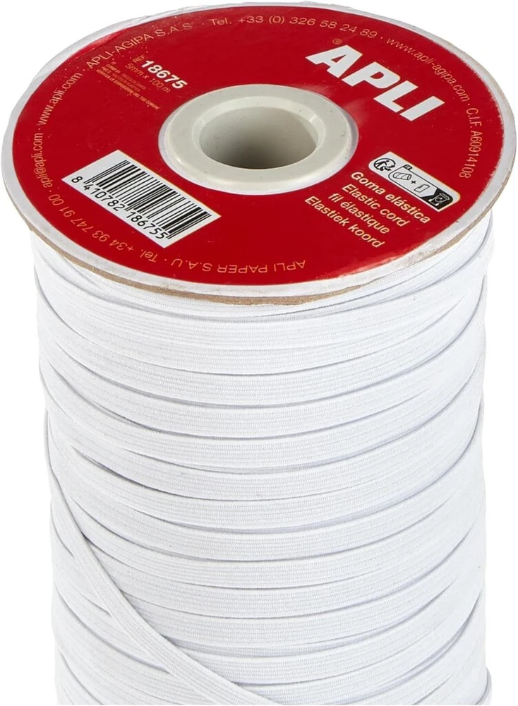 Apli 18675 - plokščia elastinė virvė 5mm x 100m balta