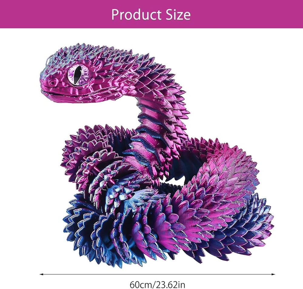 Apomoons gyvatės žaislas, lankstus 3d spausdintas 3d, 60 cm netikra gyvatės žaislas, juokingas gyvatės gyvūno žaislas, minkštos gumos gyvatės figūrėlė dekoravimui