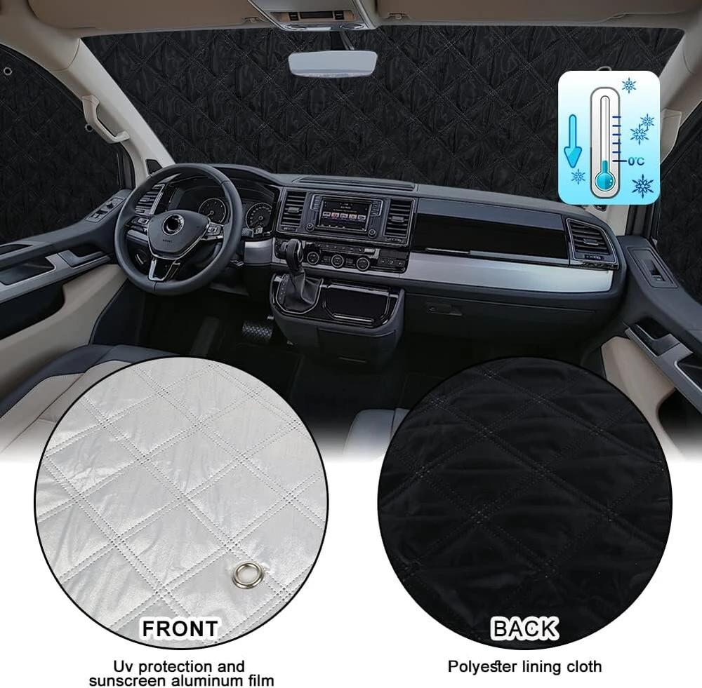 Apsauga nuo saulės, automobilio priekinio stiklo pakeitimas, skirtas vw t5 t6 lwb, 8 dalių apsaugos nuo saulės priekinio stiklo apsaugos rinkinys, vidinis termo užuolaidų langų rinkinys su laikymo krepšiu, 100% užtemimas (8 dalys-lwb)