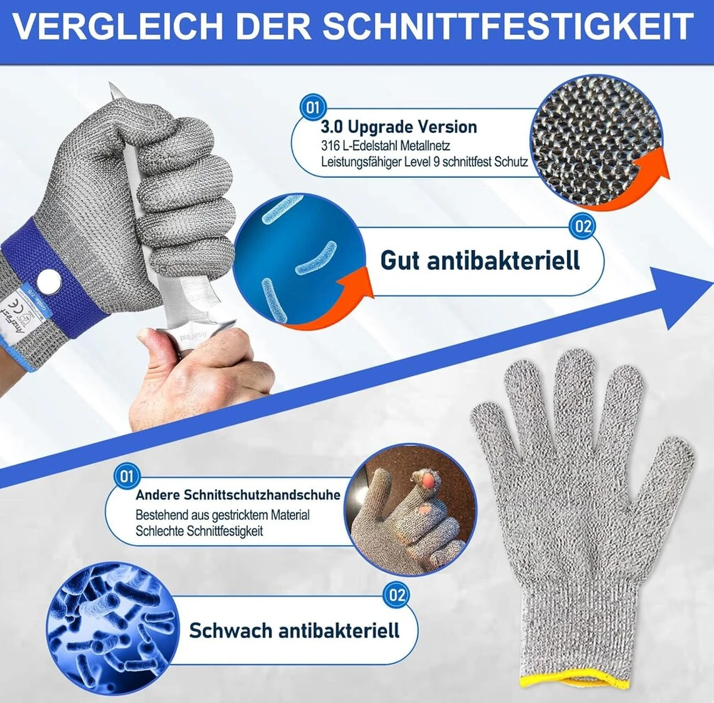 Apsauginės virtuvinės pirštinės nuo įpjovimų,9 lygio apsauga, dydis 6/xs, 1 vnt.