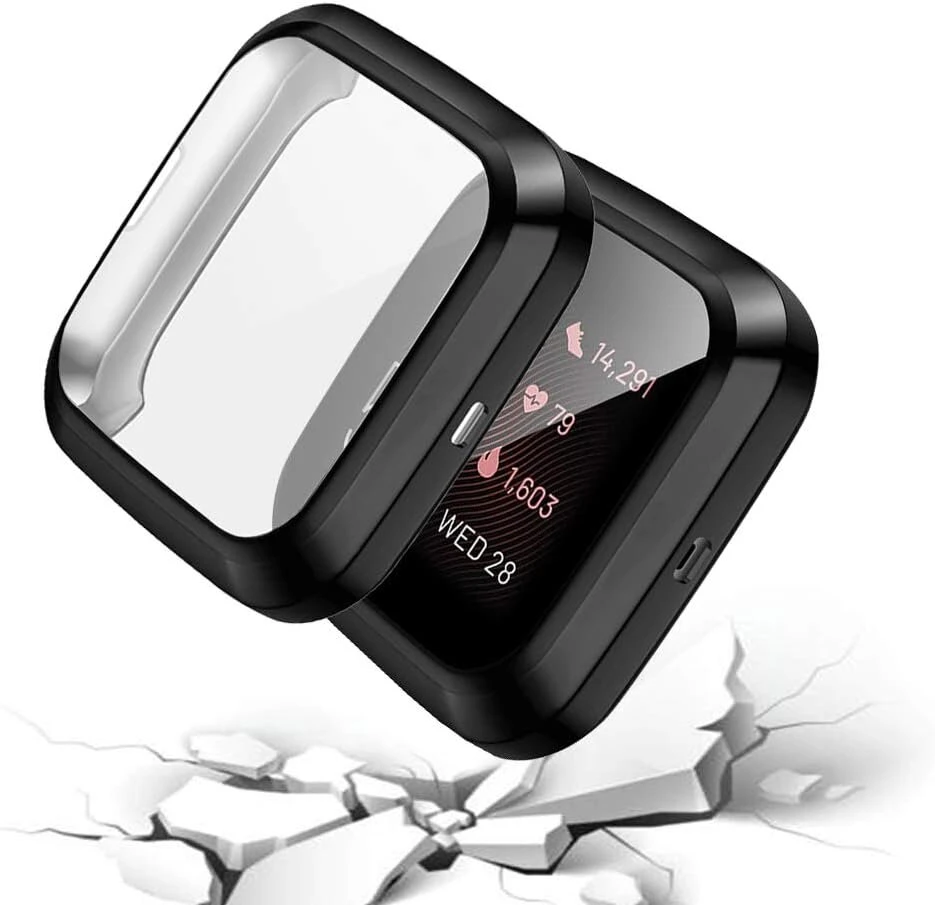 Apsauginis dėklas su ekrano apsauga Fitbit Versa 2 (3 vnt., juodas)