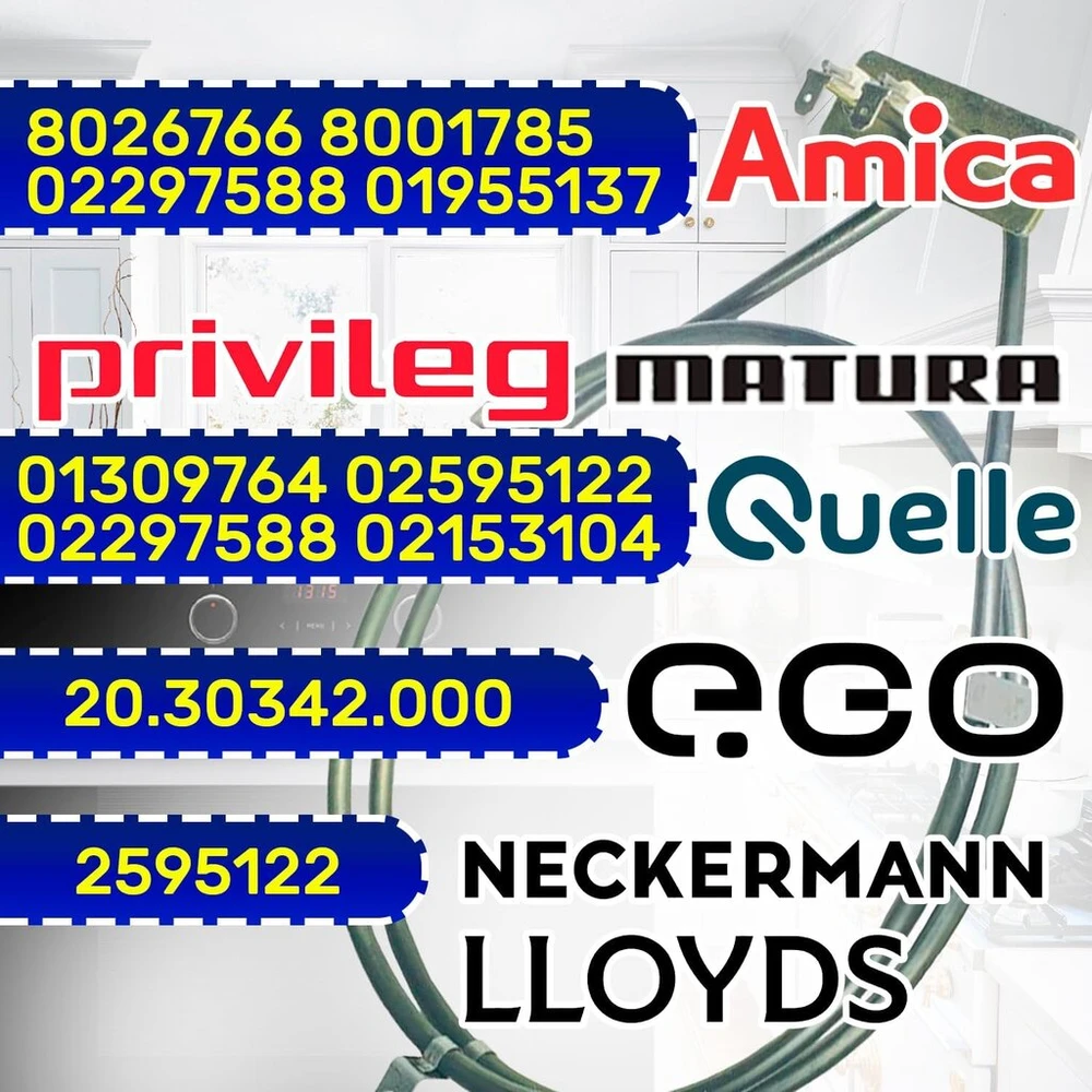 Apvalus kaitinimo elementas orkaitėms ir viryklėms 2000 W 230 V su originaliu kodu 8026766 8001785, skirtas Amica Monteral