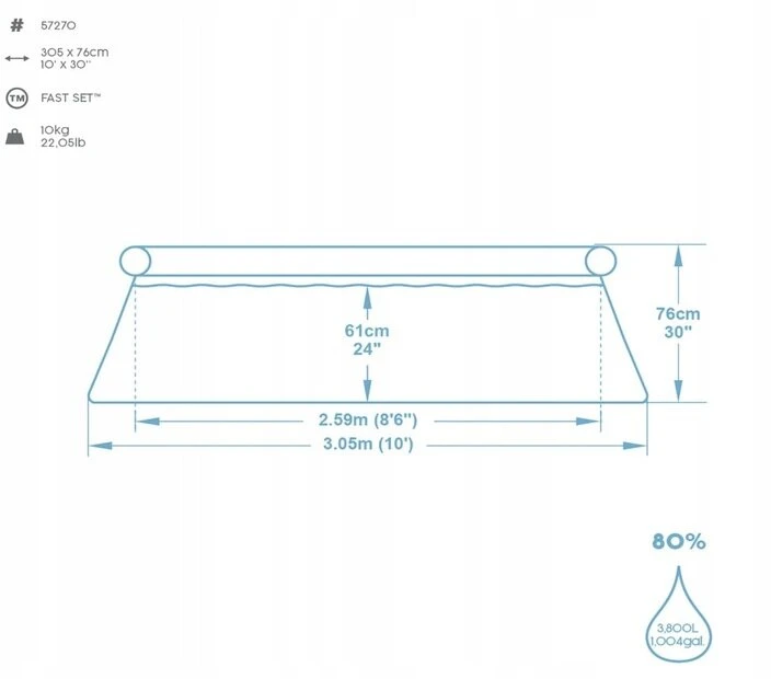 Apvalus pripučiamas baseino komplektas su Bestway filtruojančiu siurbliu 244 x 305 cm sodui