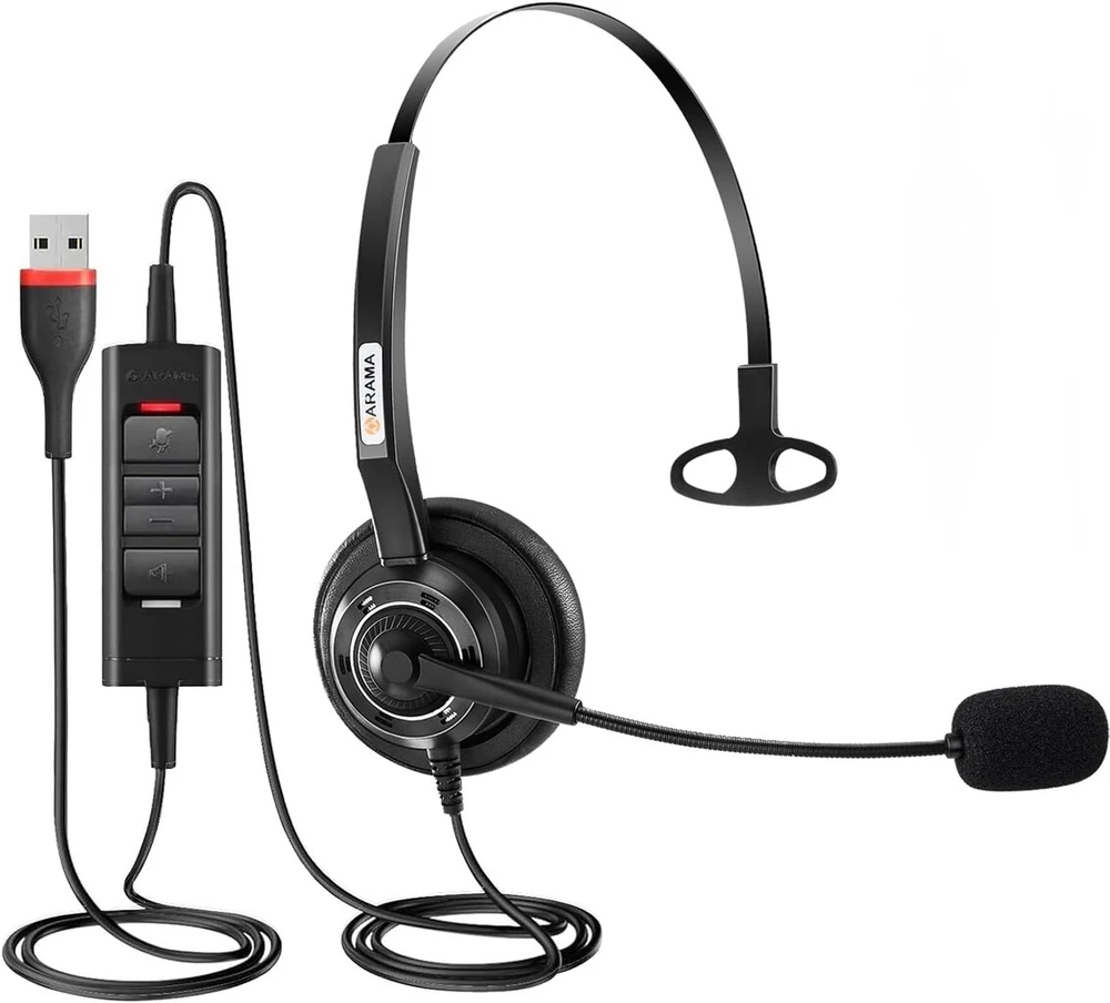 Arama Usb ausinės su triukšmą slopinančiu mikrofonu, kompiuterio ausinės nešiojamam kompiuteriui, Mac, verslui, namams, biurui, skambučių centrui, internetinei klasei, Skype Zoom Teams susitikimams, vaizdo konferencijoms, krištolo skaidrumo skambučiai