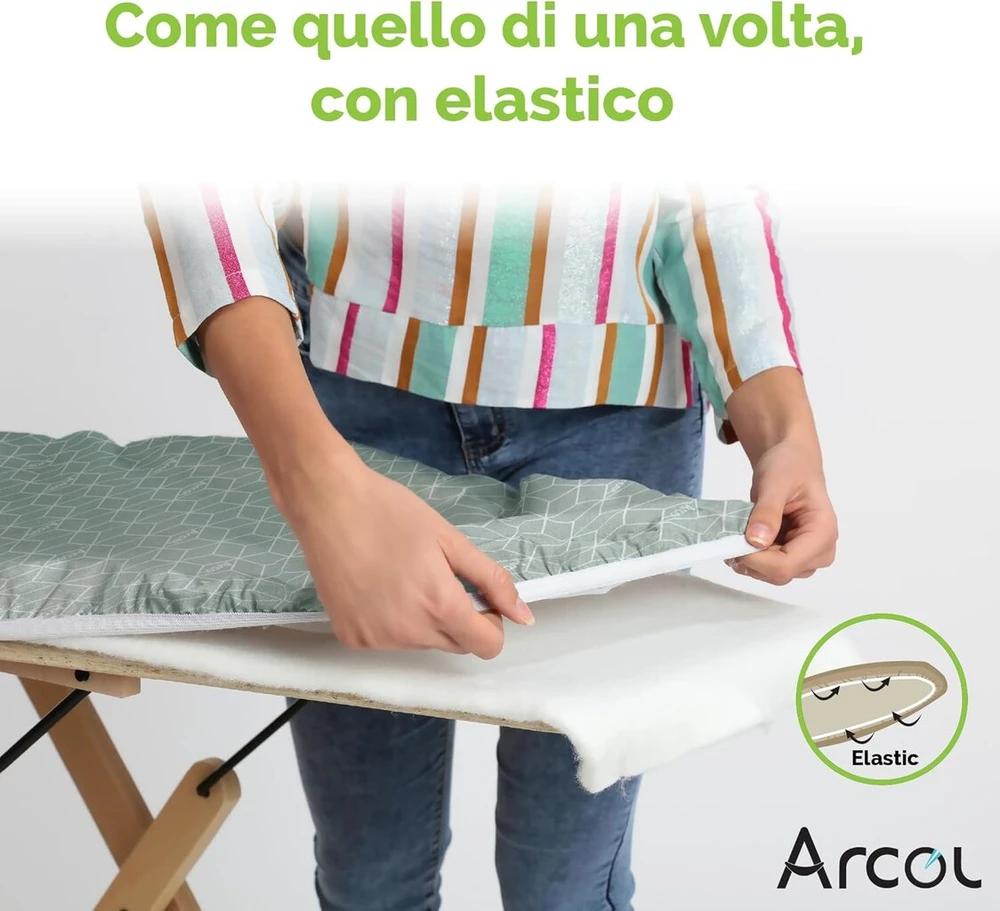 Arcol suderinamas su Foppapedretti lyginimo lentos pakaitiniu užvalkalu elastinis pagamintas Italijoje lyginimo lentos užvalkalas 100% medvilnė (užvalkalas + spaustukas, žalias, modernus)