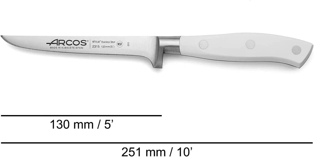 Arcos 231524 Serie Riviera Blanc iškaulinėjimo peilis - nitrum kaltinis nerūdijančio plieno ašmenys 130 mm - rankena iš polioksimetileno (pom) baltos spalvos, 16.25 x 5 x 5 cm