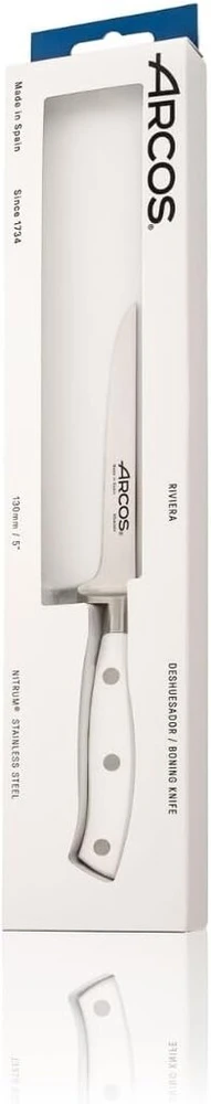 Arcos 231524 Serie Riviera Blanc iškaulinėjimo peilis - nitrum kaltinis nerūdijančio plieno ašmenys 130 mm - rankena iš polioksimetileno (pom) baltos spalvos, 16.25 x 5 x 5 cm