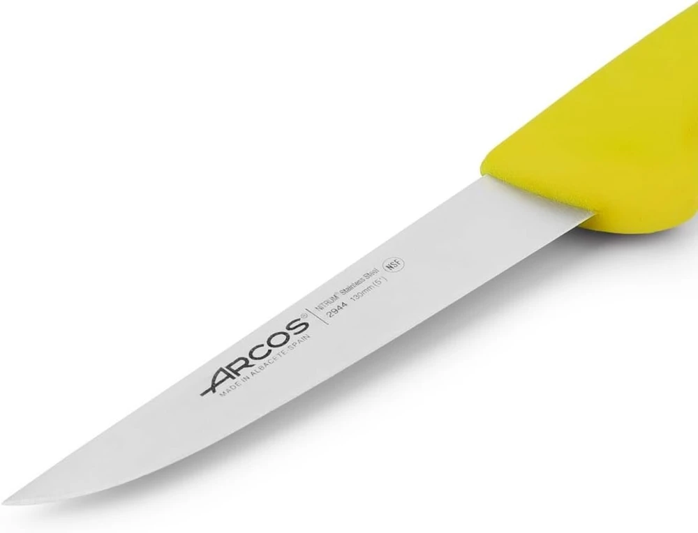 Arcos Serie 2900 iškaulinėjimo peilis - Nitrum nerūdijančio plieno ašmenys 130 mm - polipropileno rankena, geltona spalva