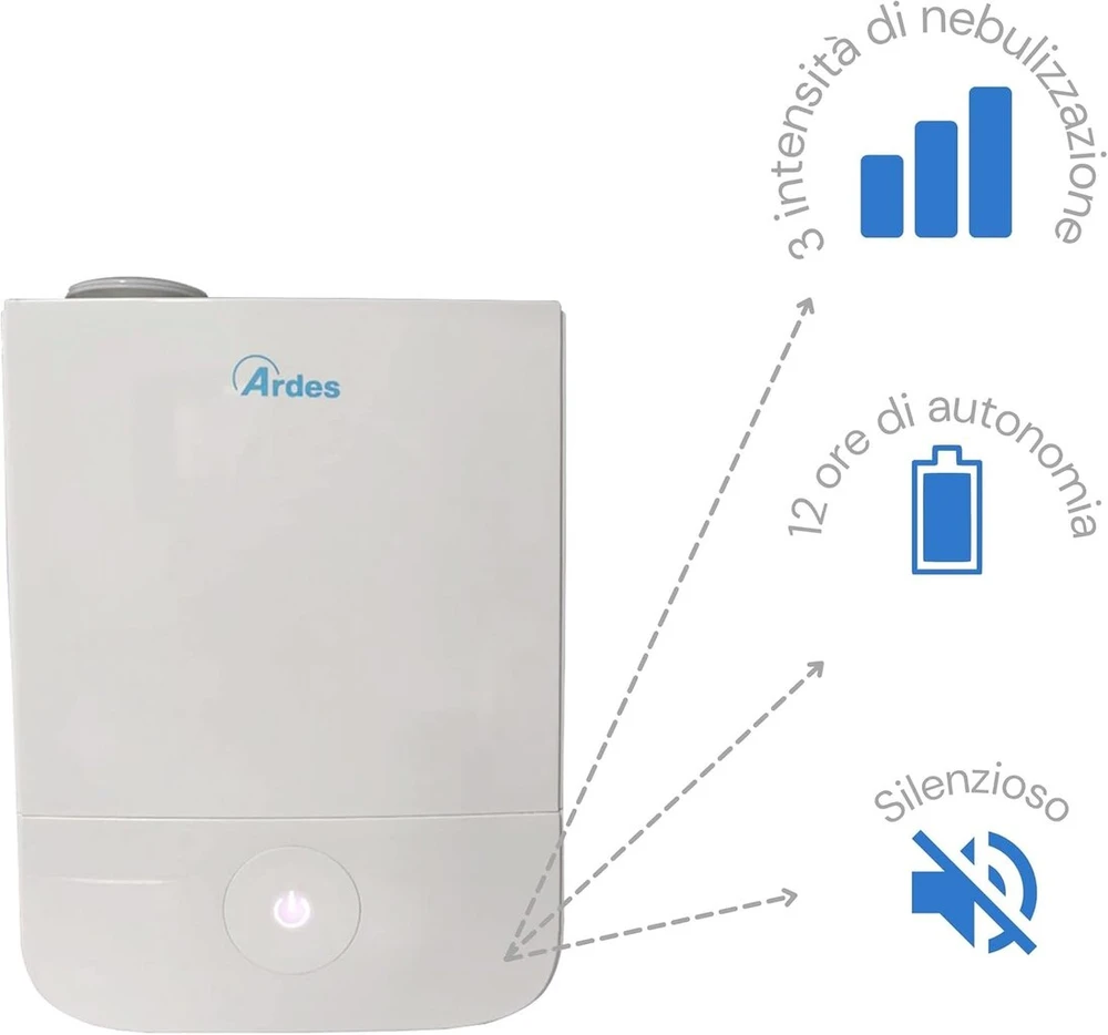 Ardes - ar8u10 ultragarsinis drėkintuvas nebulo 30 w, profesionalus kambario drėkintuvas namams ir biurui, talpa 4 litrai, 3 garų lygiai, su dideliu jutikliniu valdymo skydeliu, tylus ir elegantiškas, baltas