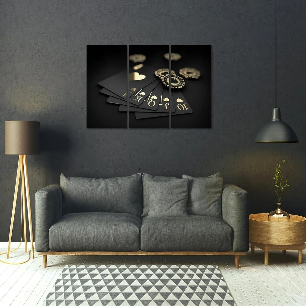 Arede 3 sienų paveikslų rinkinys, plakatas Royal Flush pokerio kortos ir žetonai | 90 x 60 cm | Sienų paveikslai, sienų dekoracija namų biurui, svetainei, miegamojo dekoracija | Paruošta kabinti