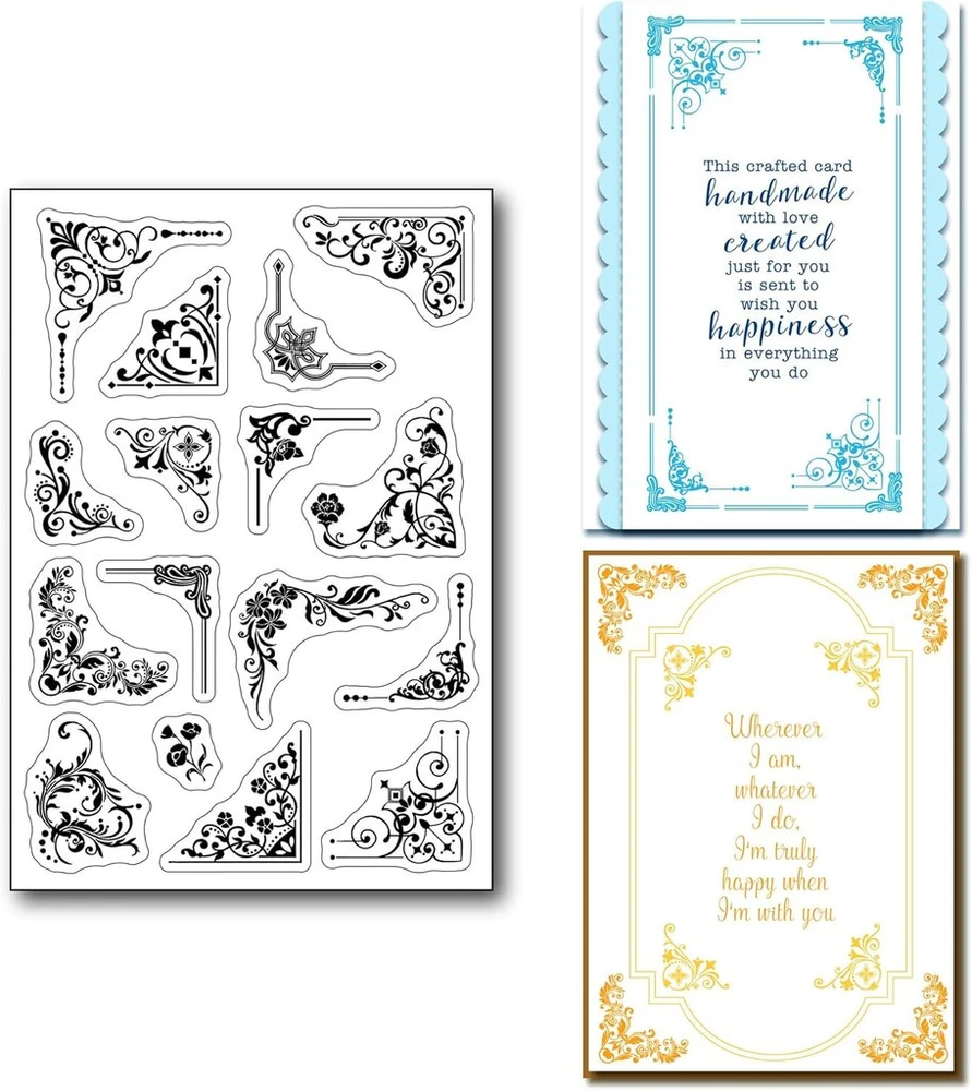 Arriettycraft gėlių kampinis antspaudas kortelių gamybai arba žurnalų rašymui, filigraninis kampinis gumos antspaudas Flourish Corner silikoninis antspaudas scrapbooking'ui, popieriaus amatams, dekoravimui