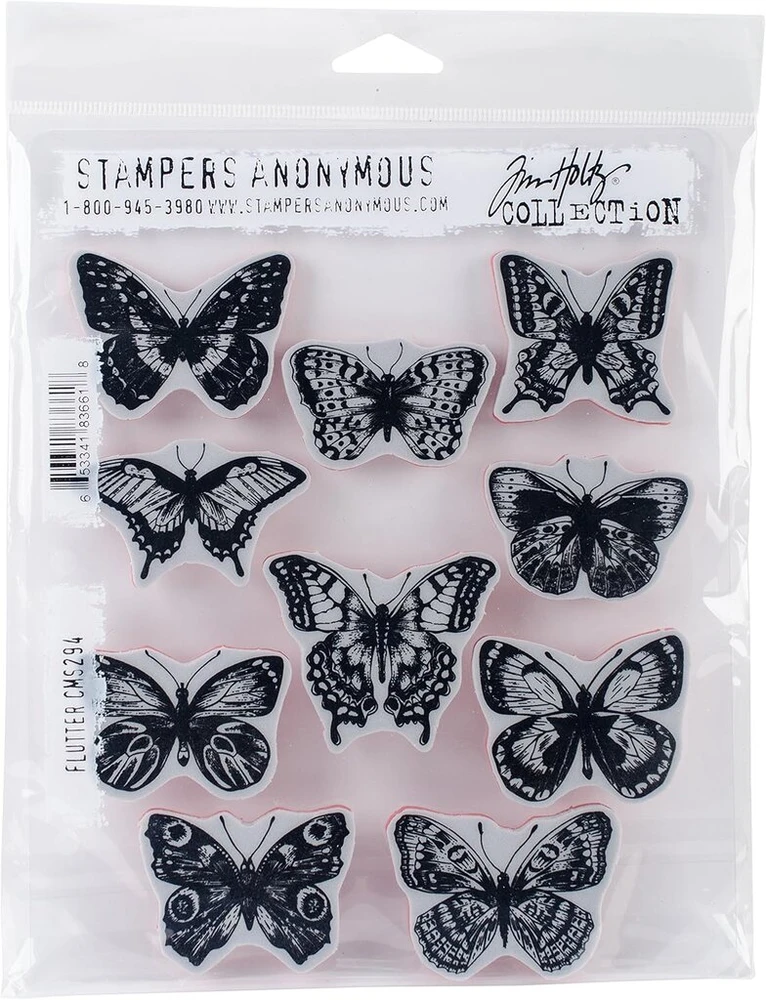 Art Gone Wild Agcms294 Tim Holtz Flutter lipnus guminių antspaudų rinkinys, įvairiaspalvis