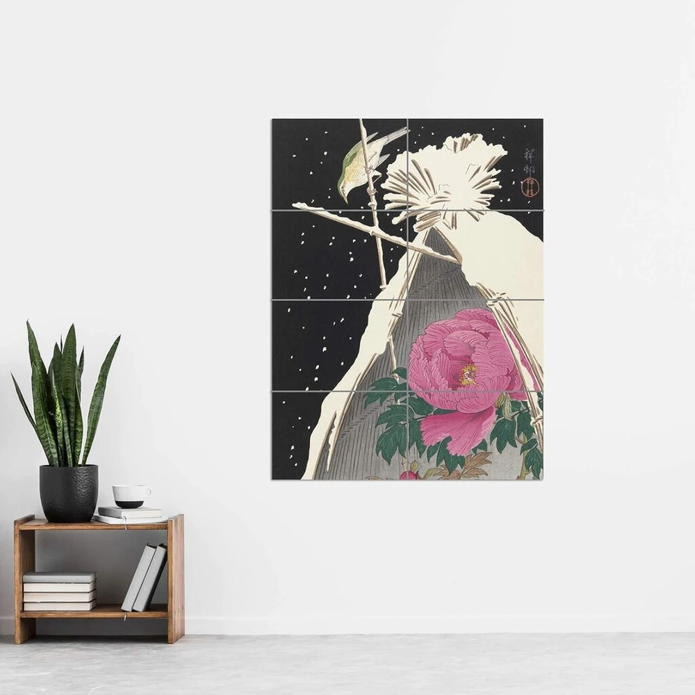 Artery8 Ohara Koson Siberian Bluechat šalia bijūno Xl didelis plakatas (8 dalys) mėlynas