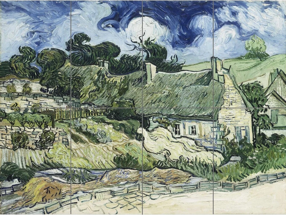 Artery8 Vincent Van Gogh trobelės su šiaudiniais stogais Cordeville Xl didelis plakatas (8 dalys)