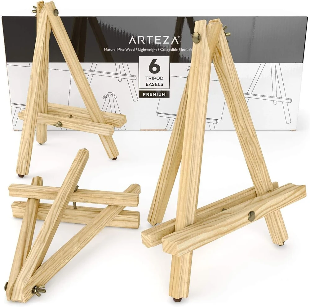 Arteza trikojis molbertas, 30 cm, 6 vnt., natūralios pušies medienos apdaila su neslystančiomis kojelėmis, idealiai tinka mažiems ir vidutiniams drobėms eksponuoti