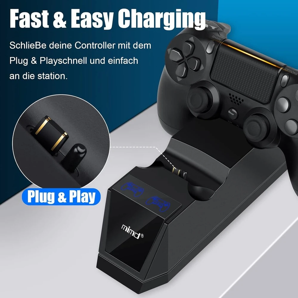 Aryee Ps4 valdiklių įkrovimo stotelė, įkroviklis Ps4 valdikliui, dviguba įkrovimo stotelė su Usb įkrovimo laidu, skirta Playstation4/ps4/ps4 Slim/ps4 Pro, 1.8 val. greitas įkrovimas