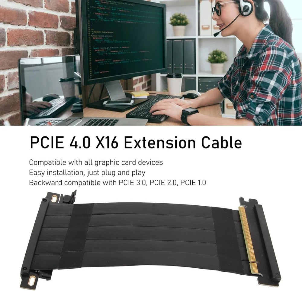 Ashata Pcie 4.0 X16 stovas kabelis, didelės spartos grafikos plokštės prailginimo kabelis, lankstus dvipusis 180 laipsnių gpu prailginimo kabelis, skirtas rtx 4090, skirtas rx 7900 xt (juodas)