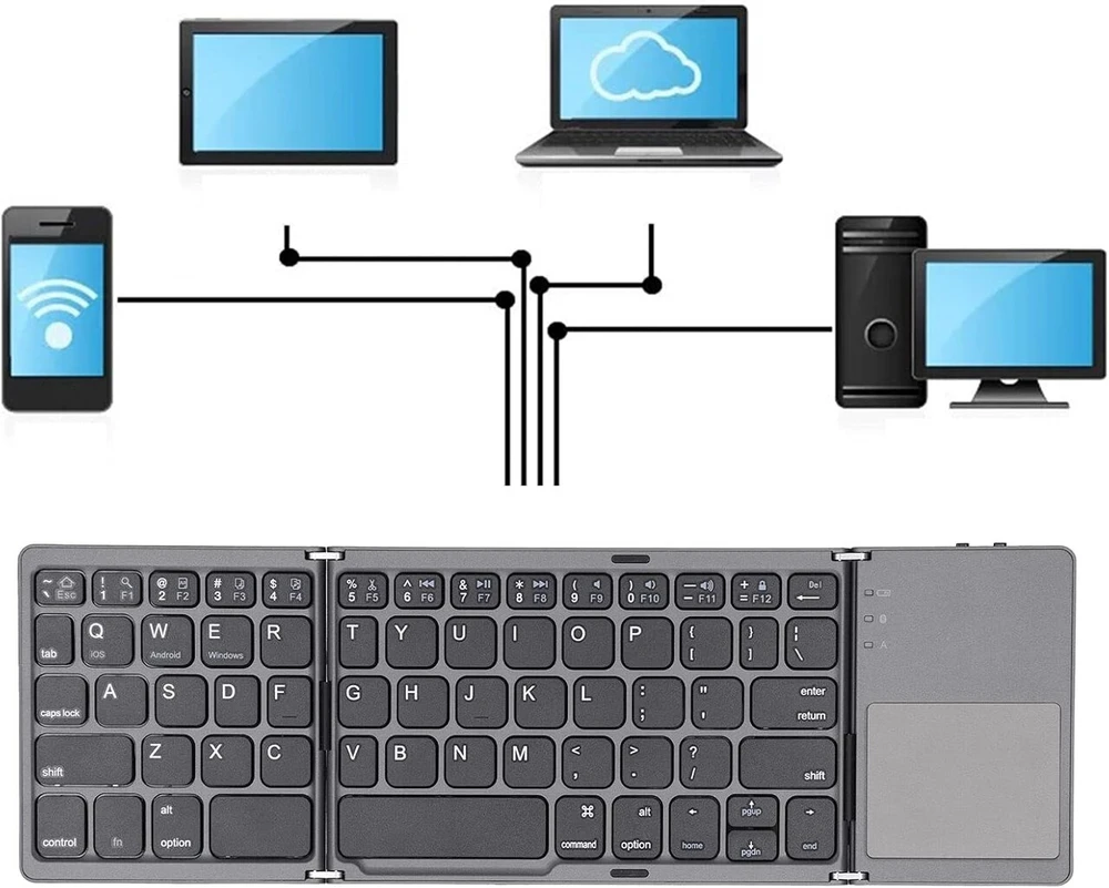 Ashata sulankstoma bluetooth klaviatūra, įkraunama sulankstoma bluetooth klaviatūra su jutikliniu kilimėliu, dviejų režimų palaikymas usb kabelio jungtis su įkraunama baterija (juoda)