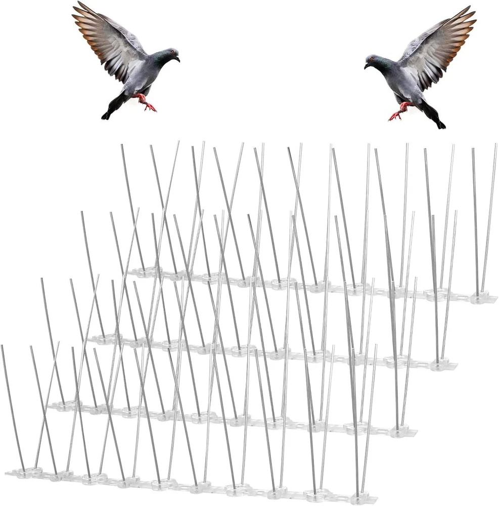 Aster 4 eilių balandžių atbaidymo spygliai 25 cm x 4 vnt. nerūdijančio plieno atbaidymo priemonė nuo paukščių ir apsauga nuo balandžių, spygliai balkonui, stogui, tvorai, sodui, langui, paukščių spygliai nuo varnų, žvirblių, kačių