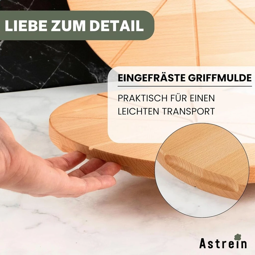 Astrein® Picos lenta pagaminta iš buko medienos, didelė picos lėkštė, apvali medinė lenta, picos priedai, 35 cm, picos rinkinys, elzasietiškas pyragas, pagaminta Europoje