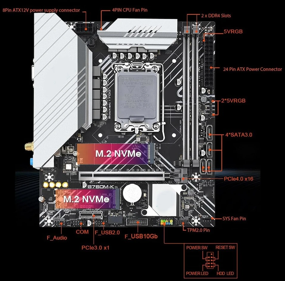 Asus B760m K Ddr4 12th/13th Gen Pcie 4.0 Aura Sync Rgb žaidimų kompiuterio pagrindinė plokštė