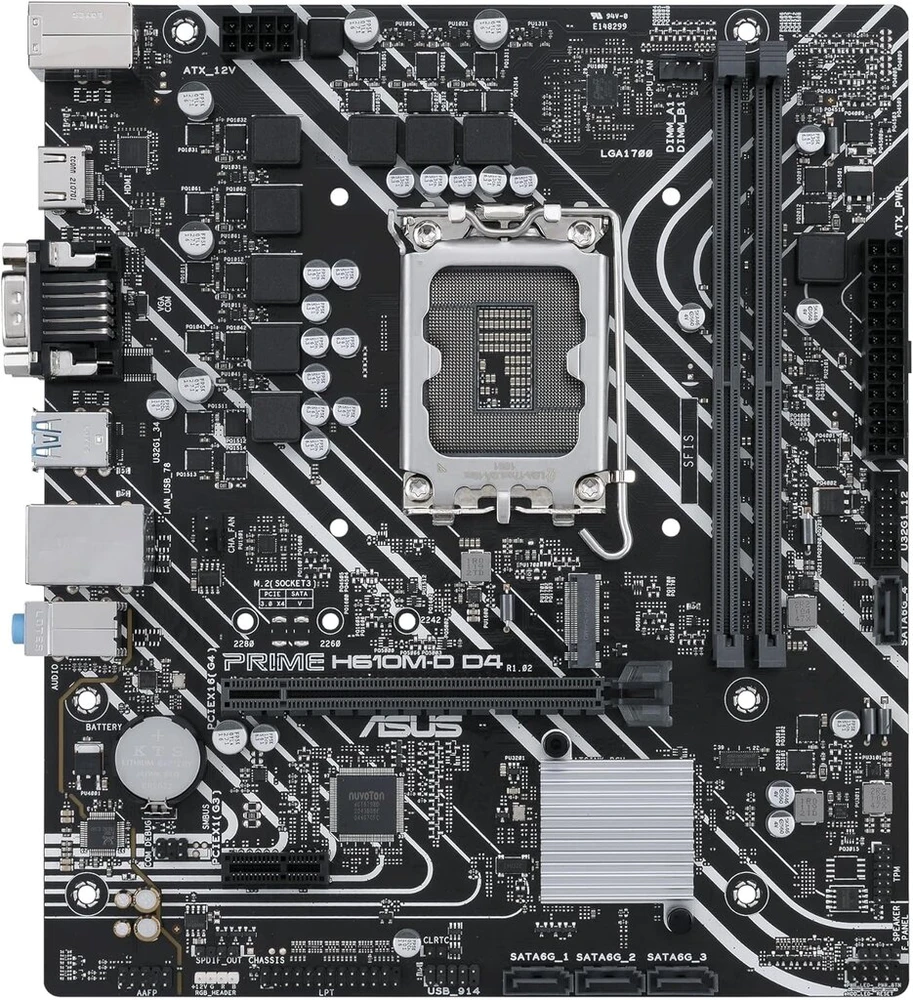 Vaizdo plokštė Asus Prime H610m-d D4 žaidimų pagrindinė plokštė, Socket Intel Lga 1700 (intel H610, Matx, Ddr4 atmintis, Pcie 4.0, M.2, Com prievadas, Lpt jungtis, Rgb jungtis)