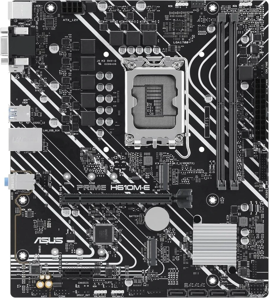 Pagrindinė plokštė Asus Prime H610m-e-csm motininė plokštė, socket intel Lga 1700 (intel H610, Matx, Ddr4 atmintis, Pcie 4.0, 2x M.2, Com jungtis, Rgb jungtis)