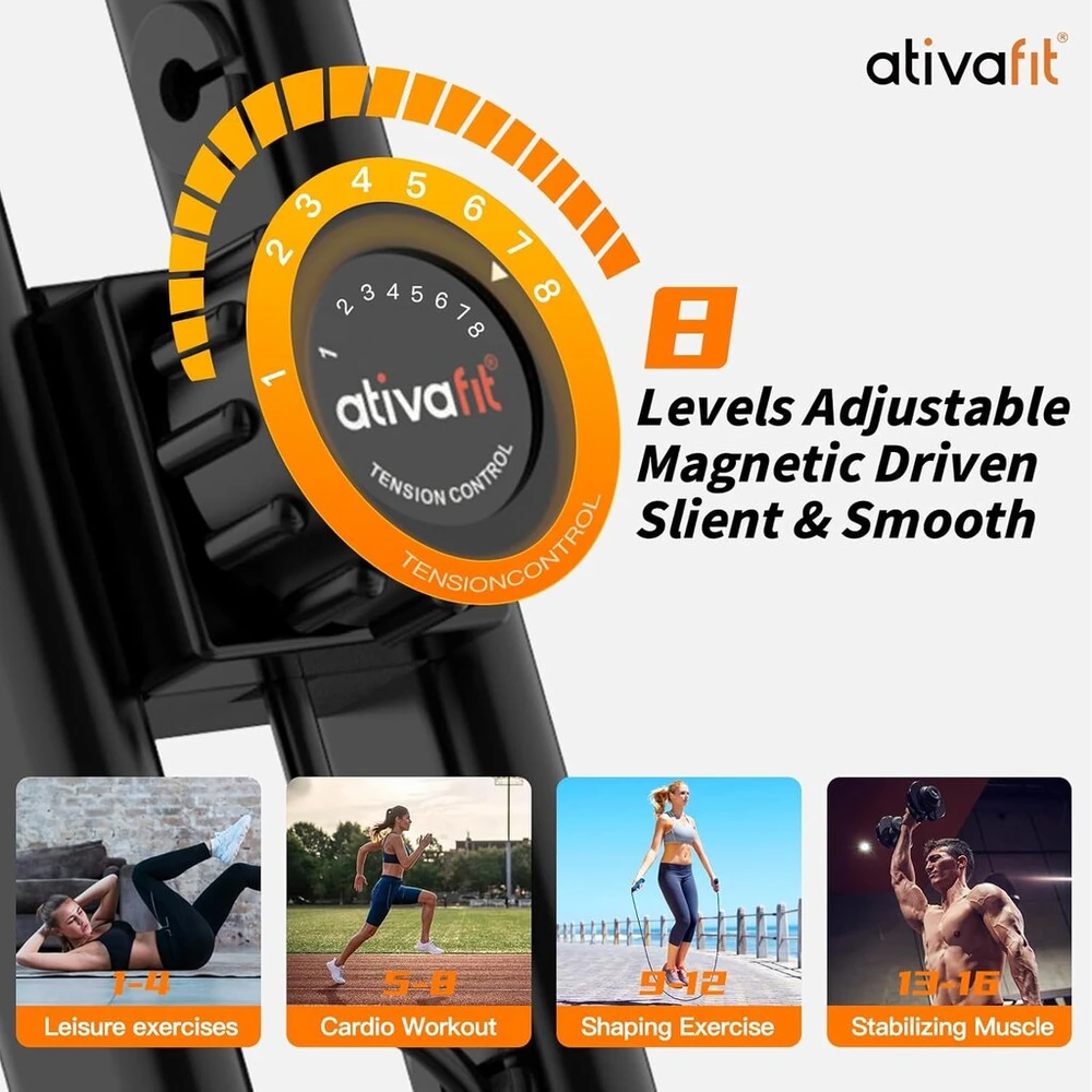 Ativafit 3-in-1 treniruoklis dviratis sulankstomas magnetinis namų treniruoklis su pulso matavimu ir Lcd ekranu, skirtas namams, vietą taupantis, idealus sportininkams
