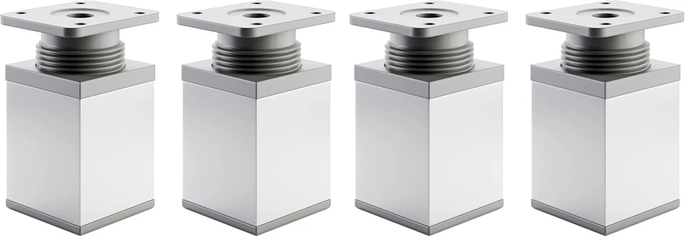 Atm® baldų kojelės, 4 vnt. rinkinys, aliuminio, sidabro spalvos, 60 mm, reguliuojamo aukščio, kojelės baldams, kvadratinės baldų kojelės, metalas ir plastikas, profilis: 40 x 40 mm